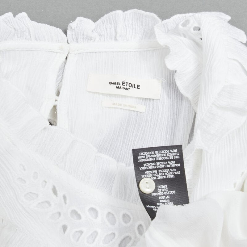 ISABEL MARANT ETOILE white viscose eyelet ruffle collar boho dress FR40 M