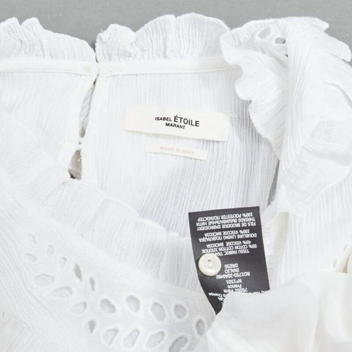 ISABEL MARANT ETOILE white viscose eyelet ruffle collar boho dress FR40 M