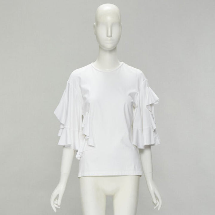 ELLERY white wide ruffle sleeves cut out side cotton tshirt US4 S