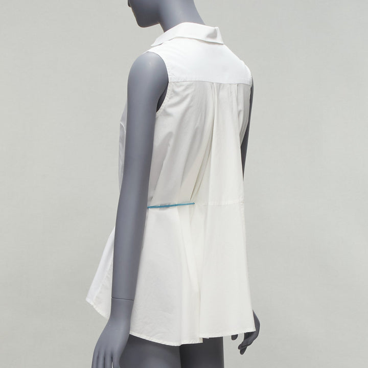 PALMER HARDING blue drawstring tie back white flare sleeveless shirt UK6 XS