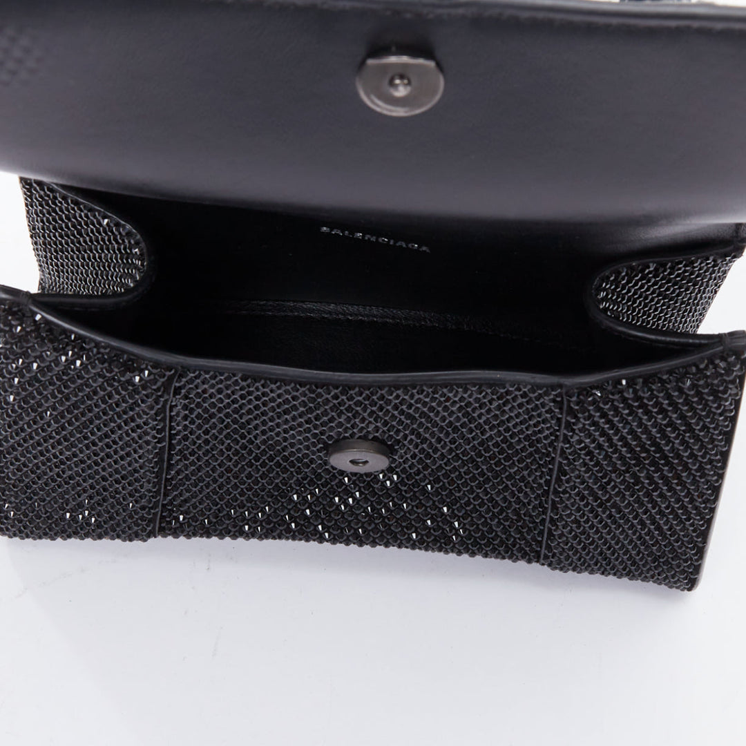 BALENCIAGA Demna Hourglass XS black strass crystal leather crossbody bag