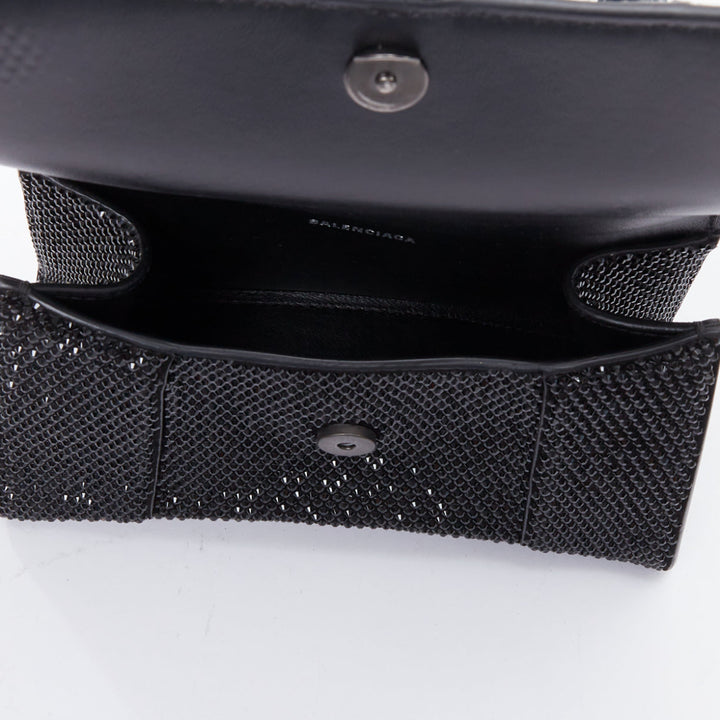 BALENCIAGA Demna Hourglass XS black strass crystal leather crossbody bag