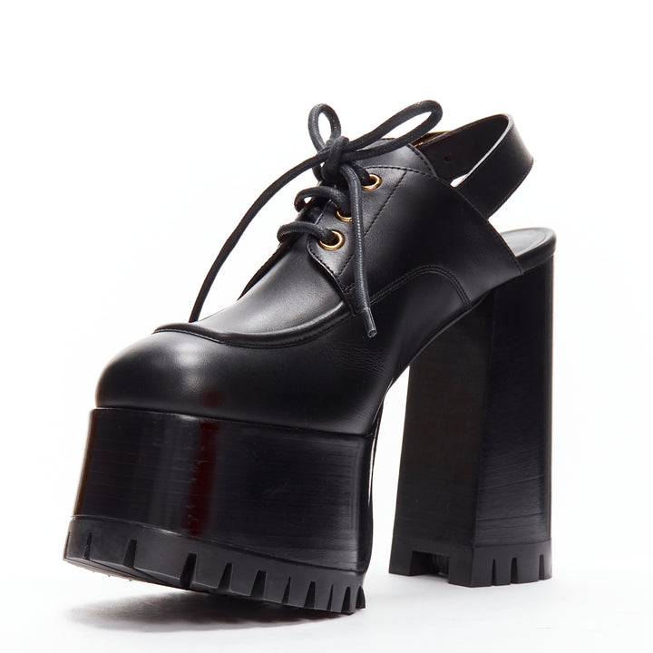 VERSACE black gold buckle sling back black 130mm platform loafer EU37