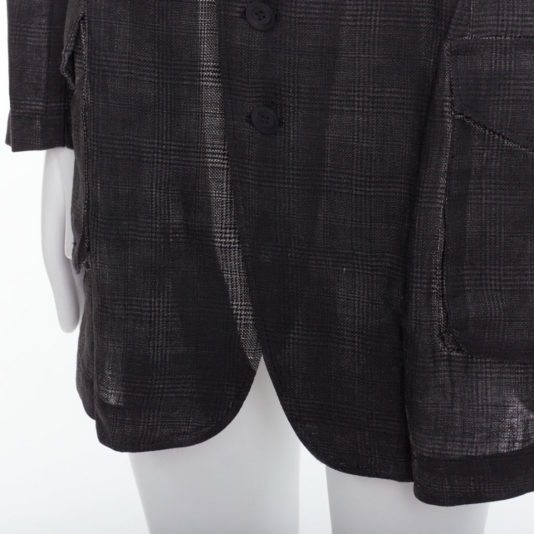 YOHJI YAMAMOTO 2022 Runway grey linen checkered printed gradient blazer JP2 M