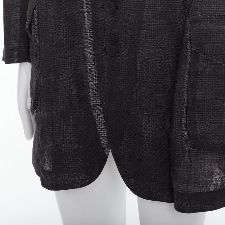 YOHJI YAMAMOTO 2022 Runway grey linen checkered printed gradient blazer JP2 M