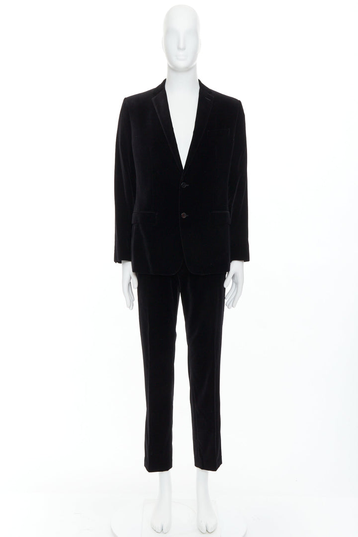 DOLCE GABBANA Martini Fit black cotton velvet blazer jacket pants suit IT48 M