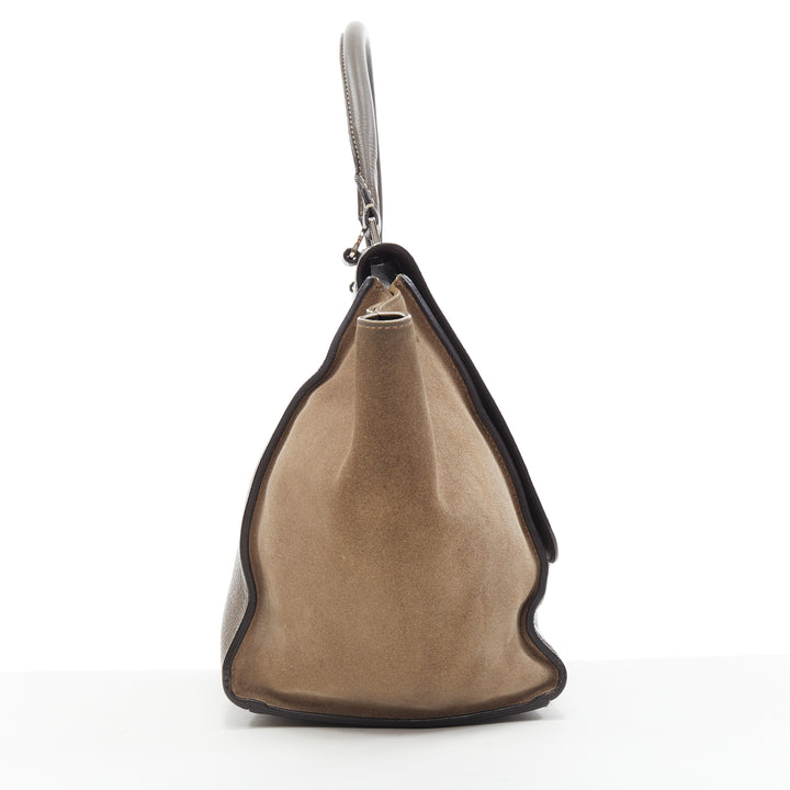 OLD CELINE Trapeze grey leather suede flap top handle flap satchel shoulder bag