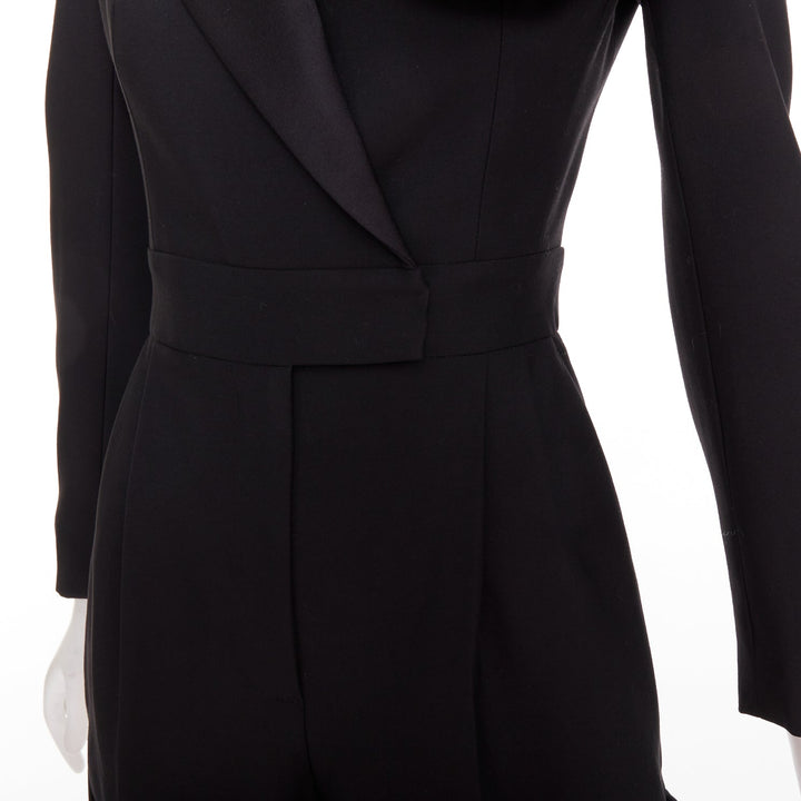 ALEXANDER MCQUEEN 2023 Orchid embellished black slim fit wool playsuit IT36 XS