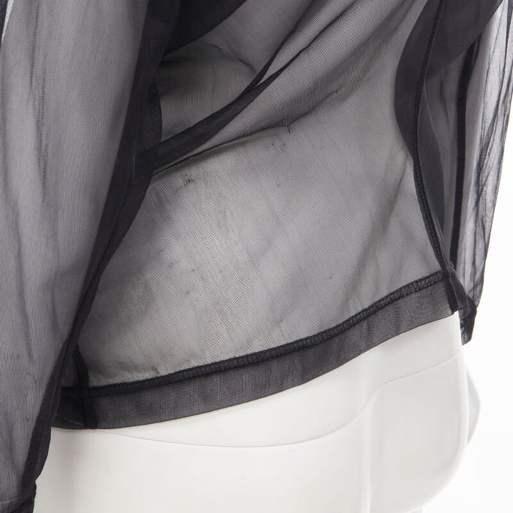 vintage COMME DES GARCONS 1990 black pleated fan ruffle sheer top S