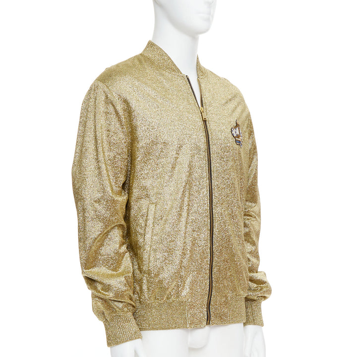 VERSACE gold medusa blue crystal crown metallic lurex bomber jacket