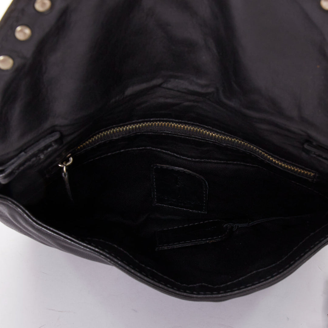 MAISON DU POSH black tonal stud silver spike leather studded envelop clutch bag
