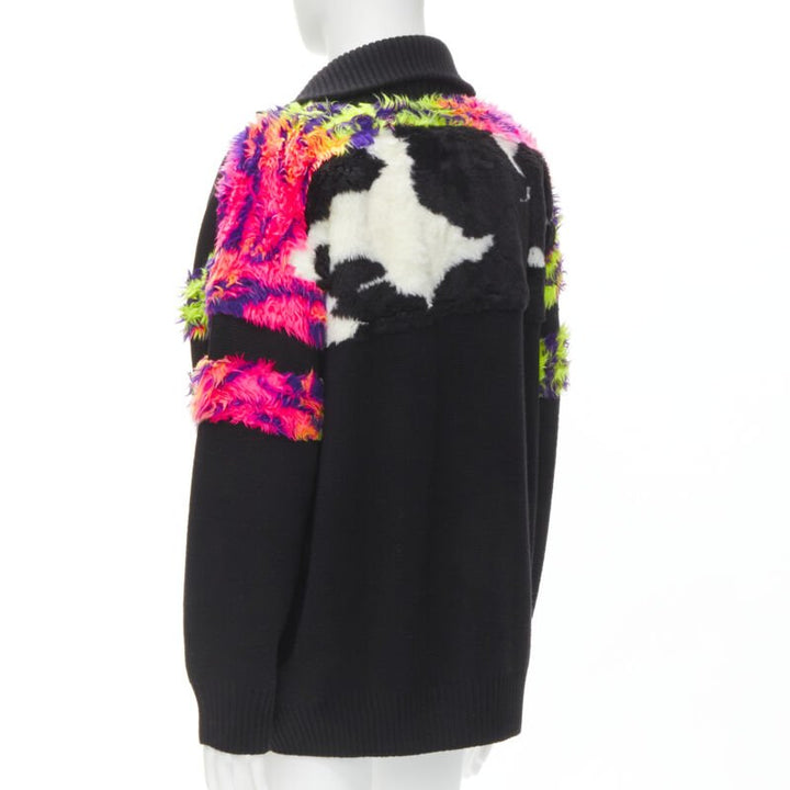 BALENCIAGA 2018 BB Pride Flag embroidery faux fur black wool turtleneck XS