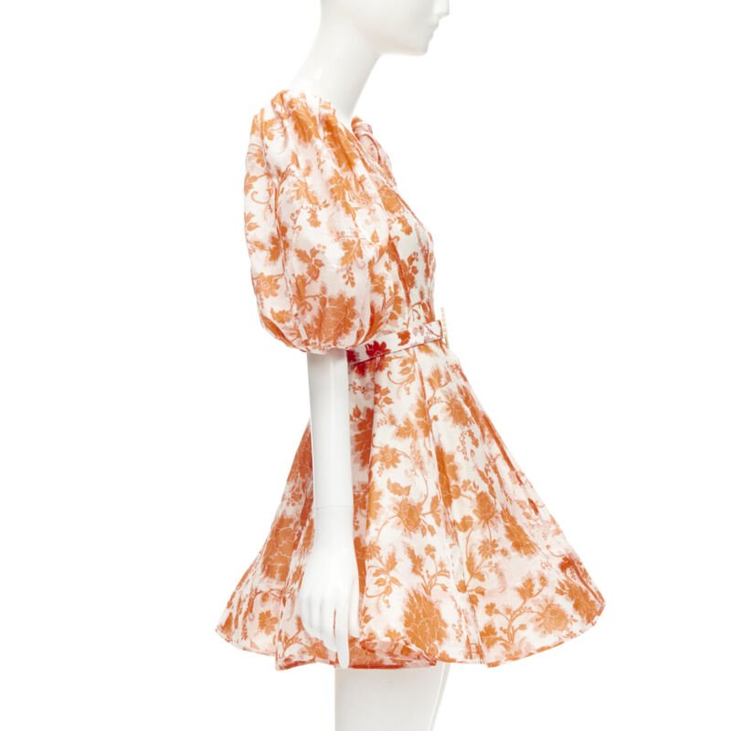 ZIMMERMANN 2022 Runway Postcard orange floral linen seashell belt dress AUS0 XS