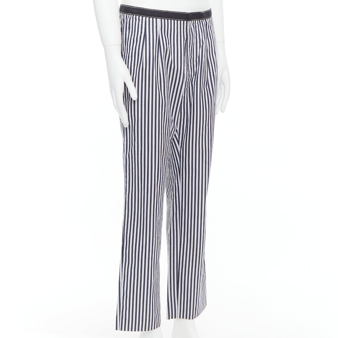 DRIES VAN NOTEN black white cotton striped black trim wide pants IT48 M
