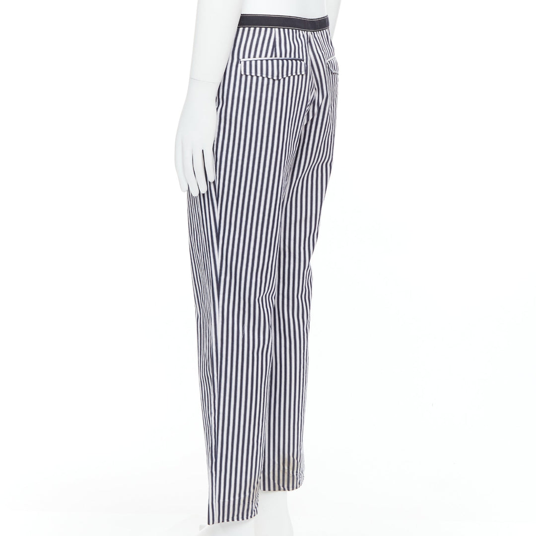 DRIES VAN NOTEN black white cotton striped black trim wide pants IT48 M