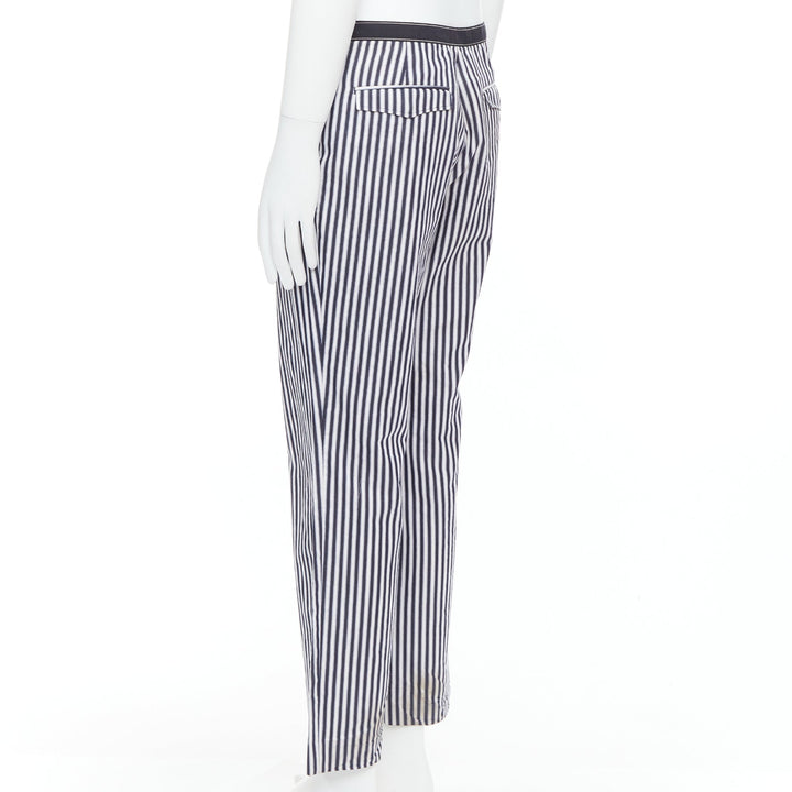 DRIES VAN NOTEN black white cotton striped black trim wide pants IT48 M