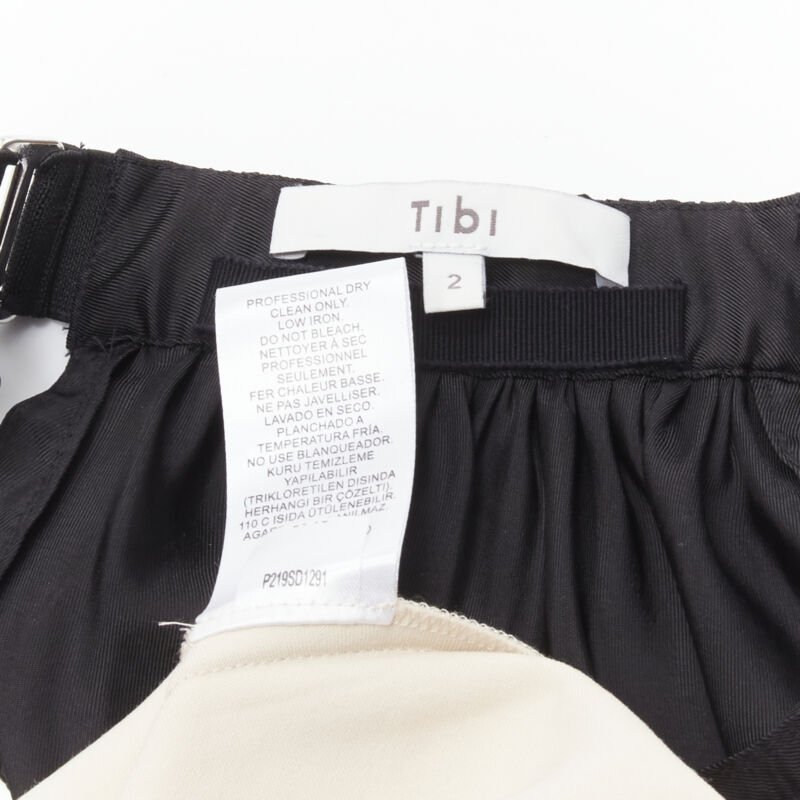 TIBI black beige polyester patch pocket buckle halter A-line dress US2 S