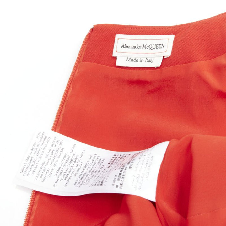 ALEXANDER MCQUEEN red wool crepe tulip neck flutter hem dress IT38 XS