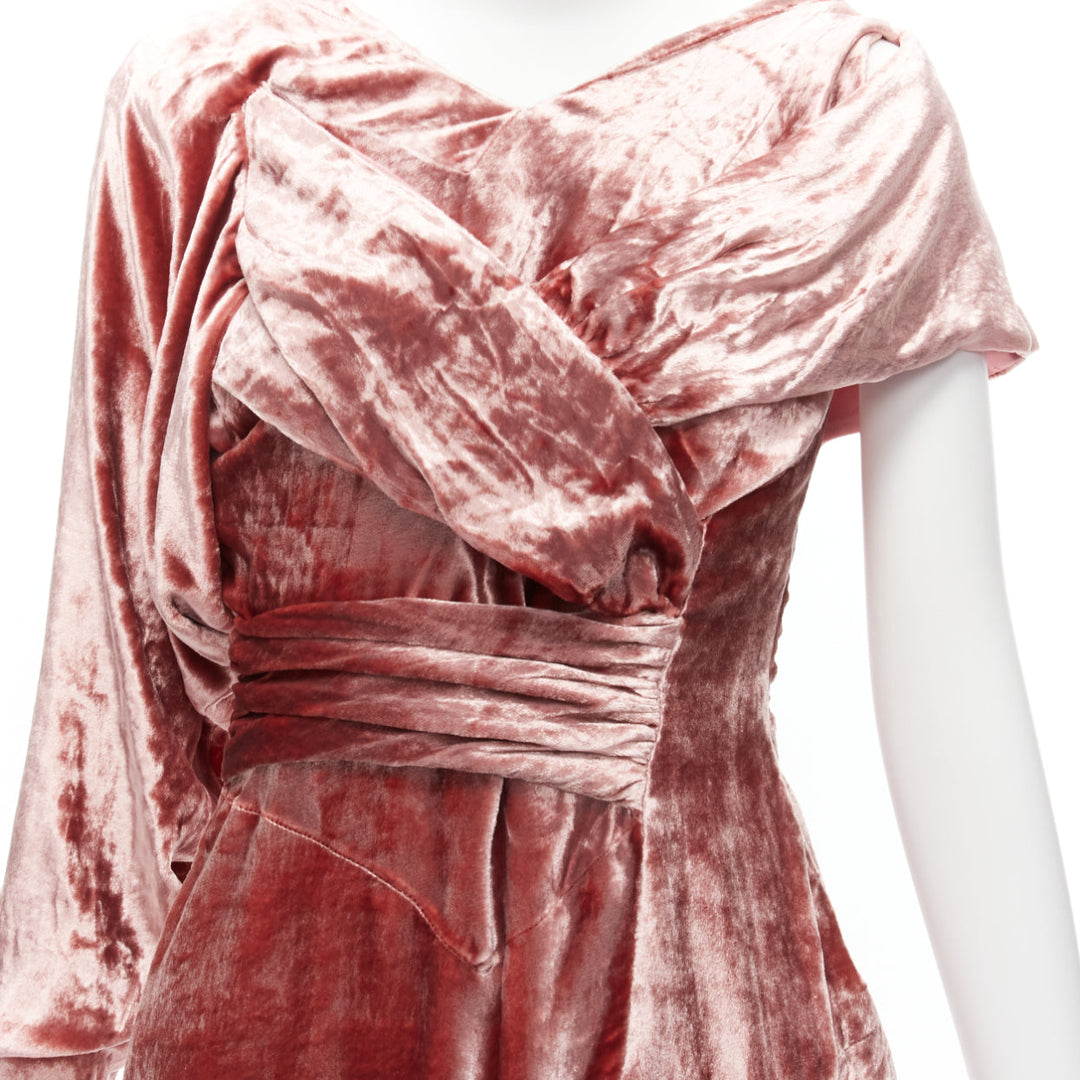 MICHAEL VAN DER HAM Runway pink velvet asymmetric wrap draped mini dress UK8 S