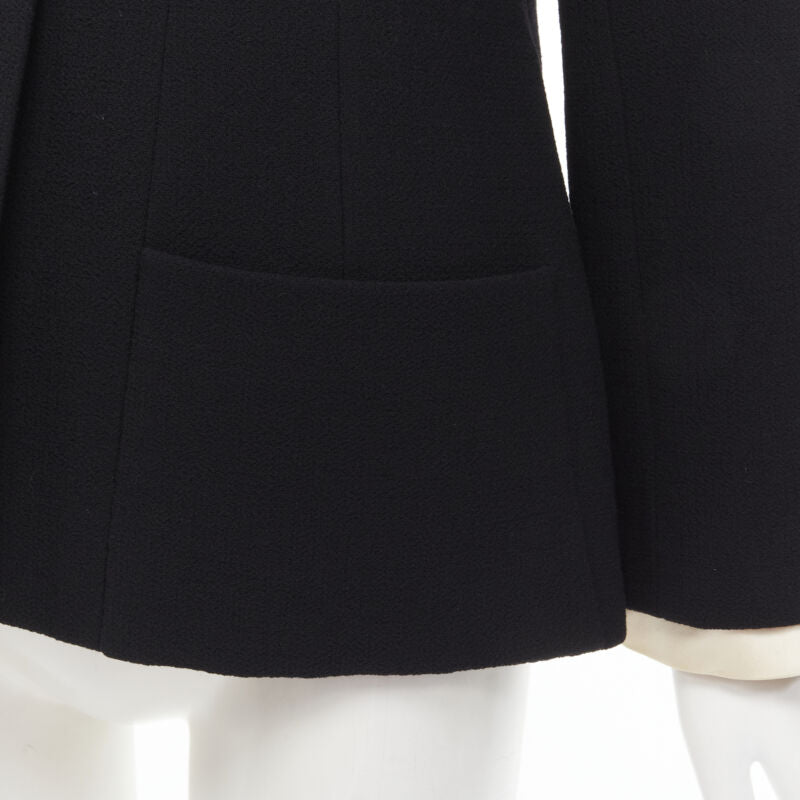 CHANEL 97A Vintage black wool CC pearl buttons panelled 4-pocket jacket FR40 M
