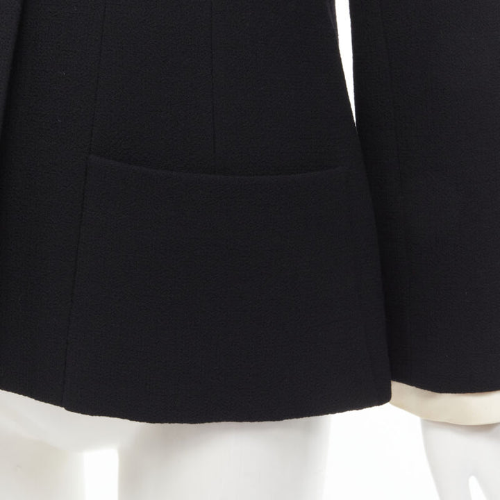 CHANEL 97A Vintage black wool CC pearl buttons panelled 4-pocket jacket FR40 M