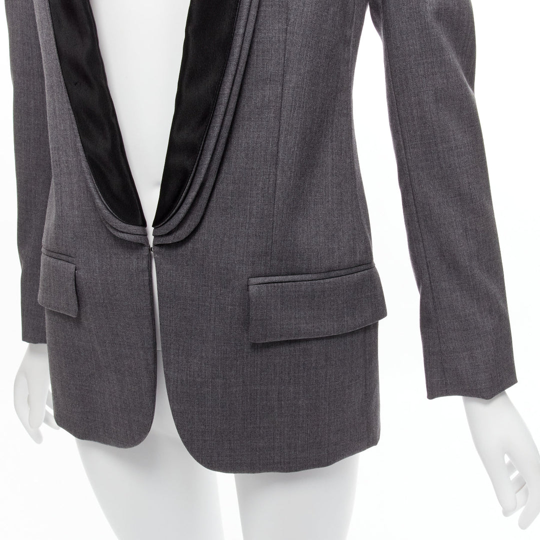 STELLA MCCARTNEY grey wool triple layer shawl pocketed fitted blazer IT36 XXS