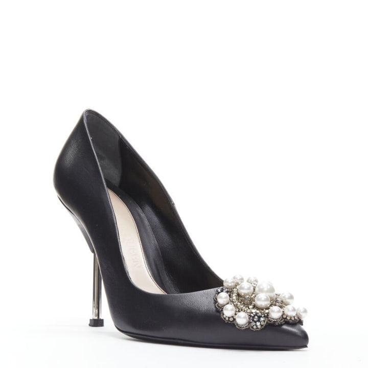 ALEXANDER MCQUEEN black pearl metal embellished stiletto pumps EU39 US9