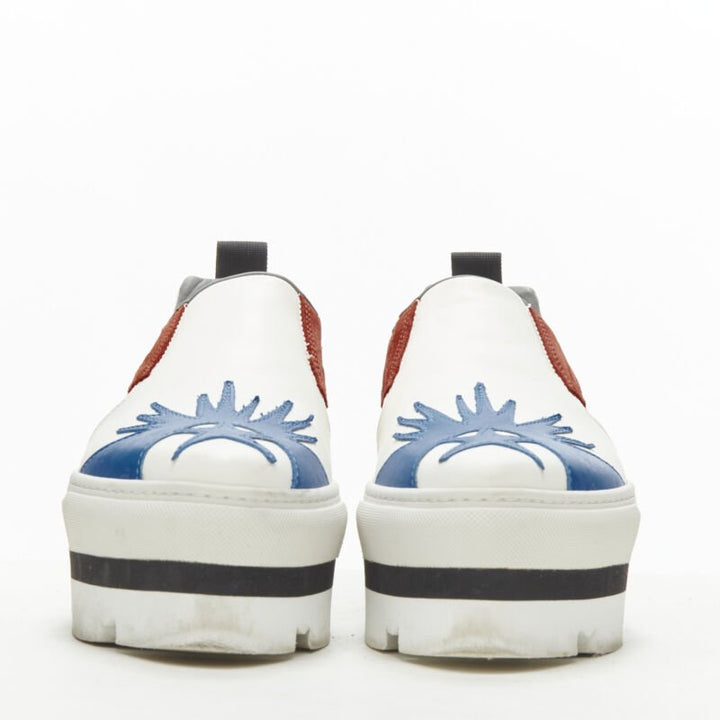 MSGM white leather starburst patchwork point toe platform sneaker EU36