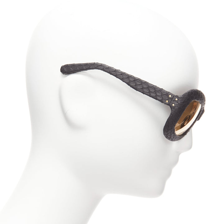 LINDA FARROW LUXE matte black scaled frame reflective gold oversized sunglasses