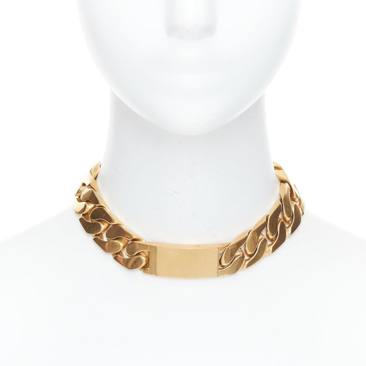rare OLD CELINE Phoebe Philo gold tone ID plate chunky choker necklace