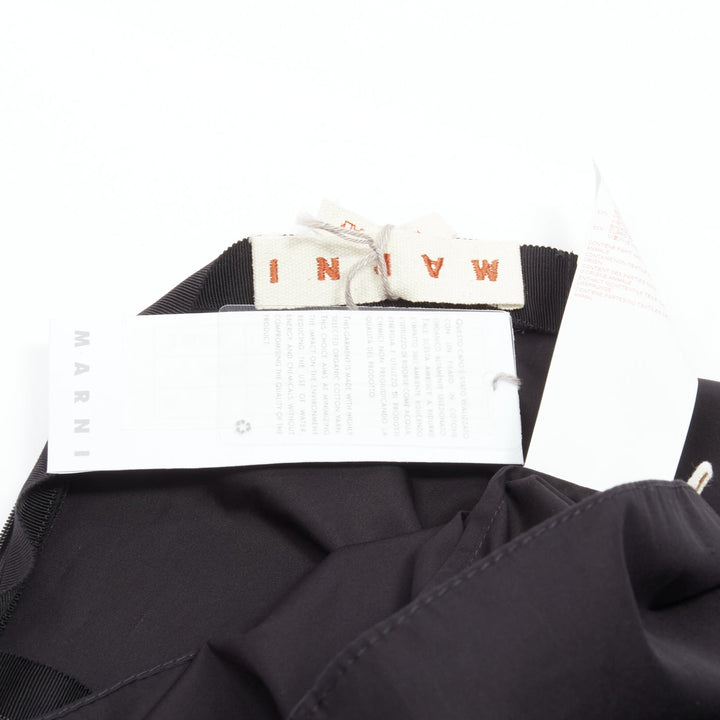 MARNI black cotton layered sleeves minimal crew neck blouse top FR36 S
