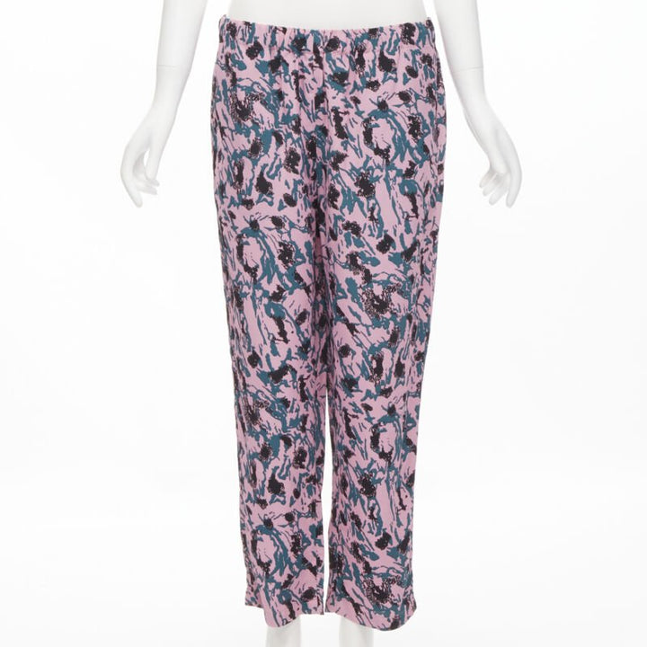 MARNI 100% viscose pink blue abstract print straight leg pants IT42 S