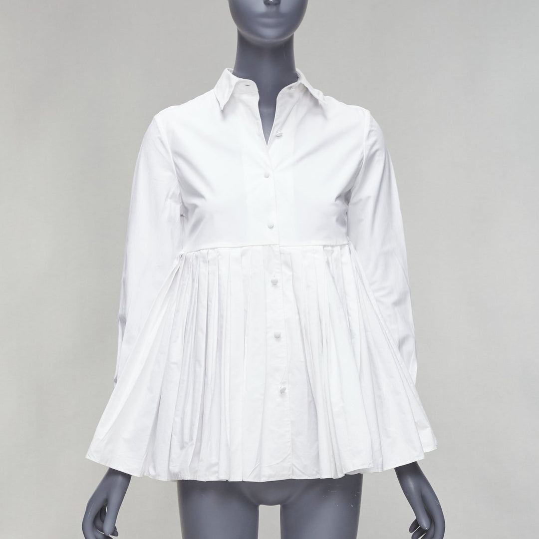 CO COLLECTIONS white cotton high waist pleated peplum dress shirt US0 XS