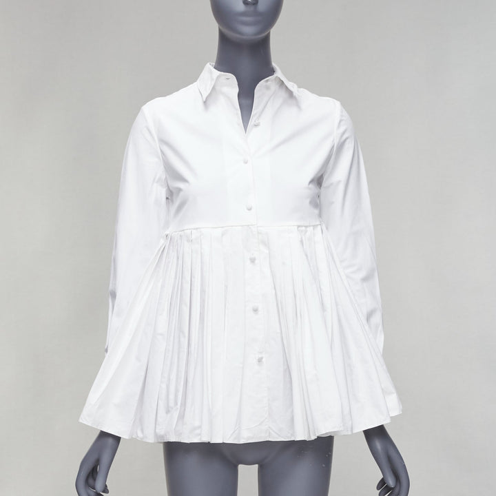 CO COLLECTIONS white cotton high waist pleated peplum dress shirt US0 XS
