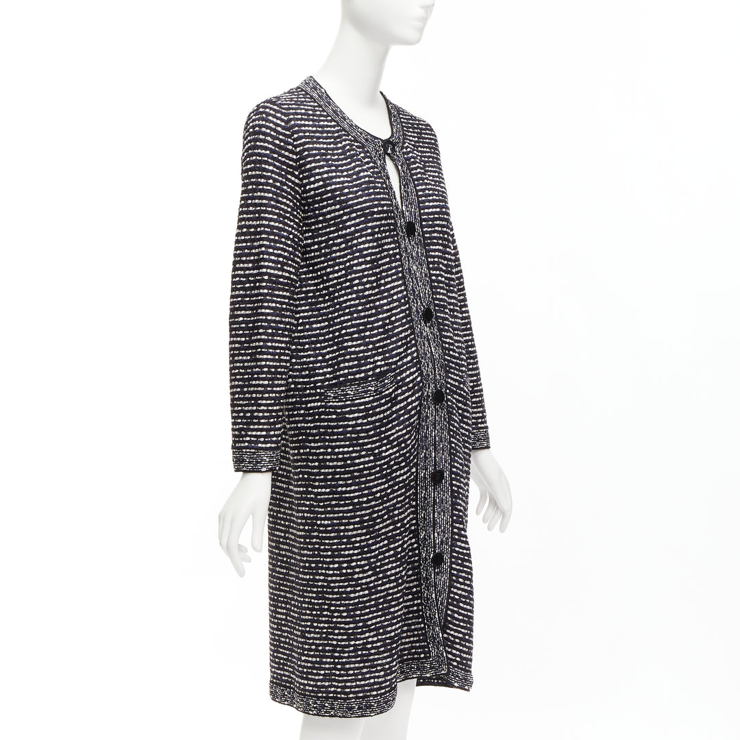 CHRISTIAN DIOR navy white light weave CD logo button long coat FR42 XL