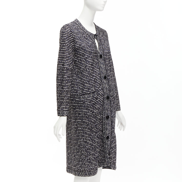 CHRISTIAN DIOR navy white light weave CD logo button long coat FR42 XL