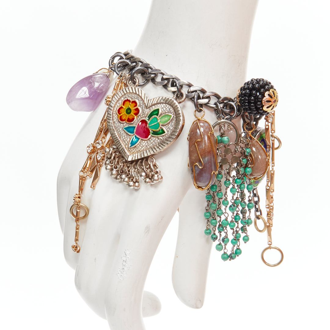 MAWI LONDON faux stone amethyst petalite silver flower chain bracelet