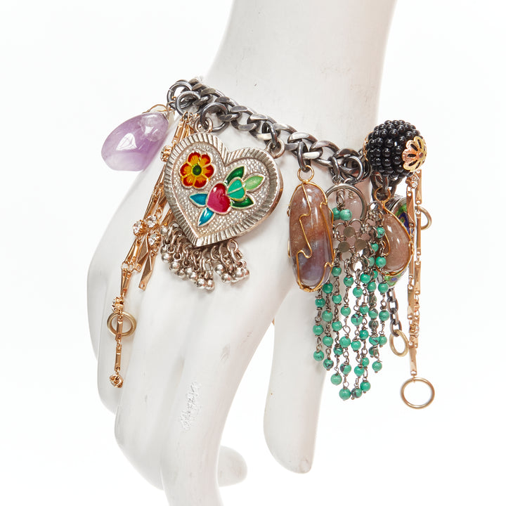 MAWI LONDON faux stone amethyst petalite silver flower chain bracelet