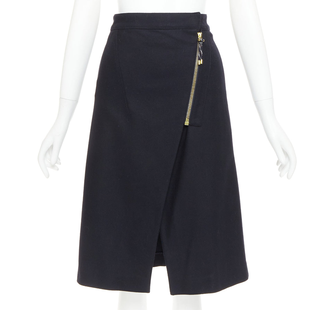 ACNE STUDIOS 2016 Panna Wool black silver asymmetric zip knee skirt FR32 XXS