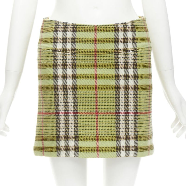 BURBERRY LONDON House Check green wool mini skirt UK6 US4 XS