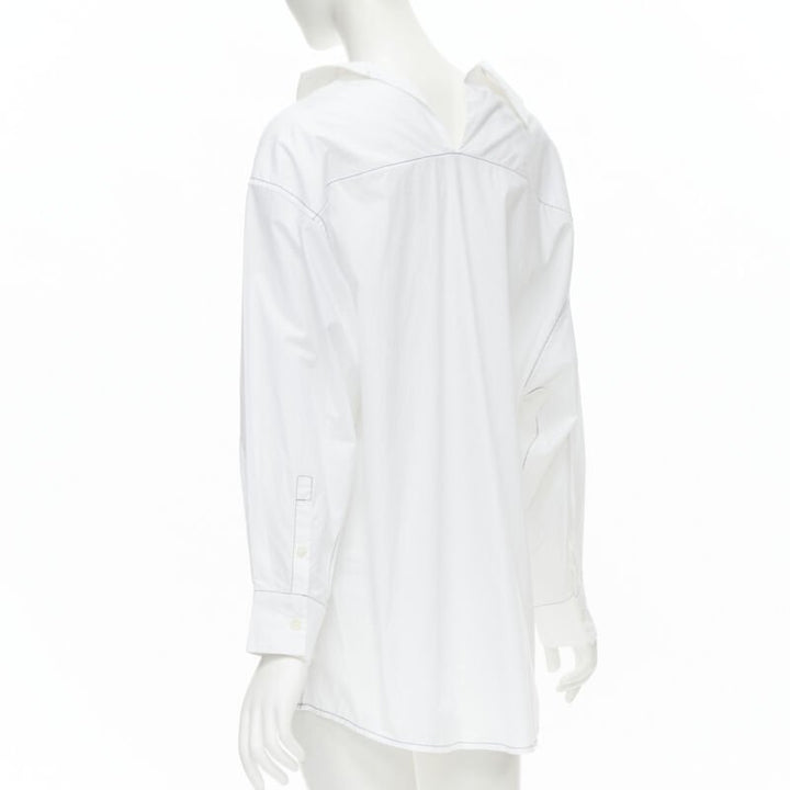 MARNI white cotton blue stitching deconstructed collar oversized shirt IT36 XS