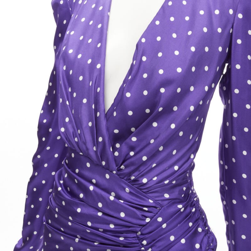 ALEXANDRE VAUTHIER Runway purple polka dot puff shoulder wrapped dress FR34 XS