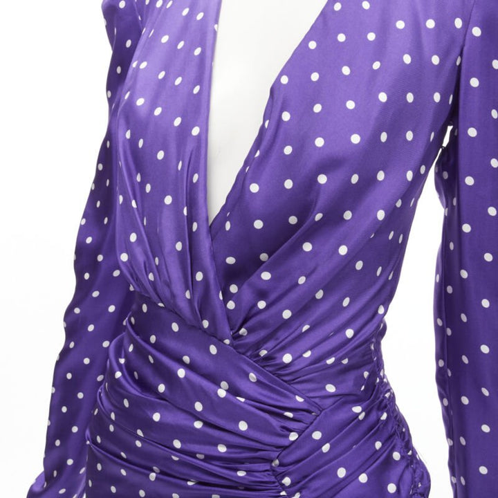ALEXANDRE VAUTHIER Runway purple polka dot puff shoulder wrapped dress FR34 XS
