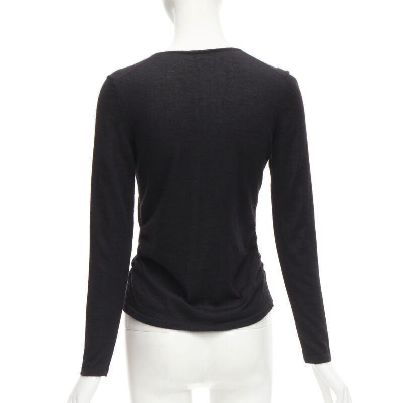 OSCAR DE LA RENTA silk cashmere gathered front black cardigan XS