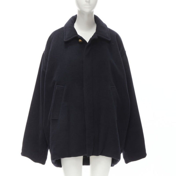 BALENCIAGA DEMNA 2019 navy camel antique gold button cocoon coat FR38 M