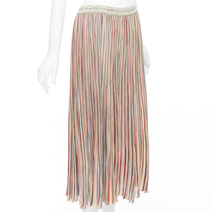MISSONI multicolor cotton blend signature striped knit midi skirt IT42 M
