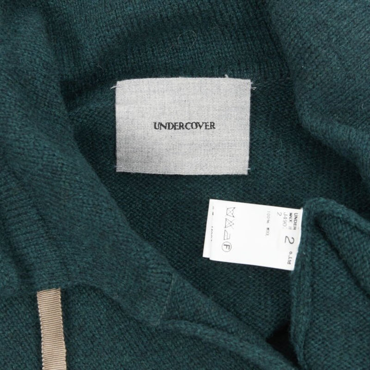 UNDERCOVER 100% wool dark green ribbon drawstring V-neck pullover sweater S