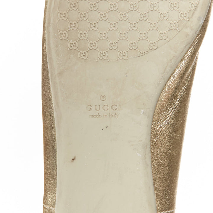 GUCCI metallic light gold Horsebit buckle round toe ballerina flats EU36