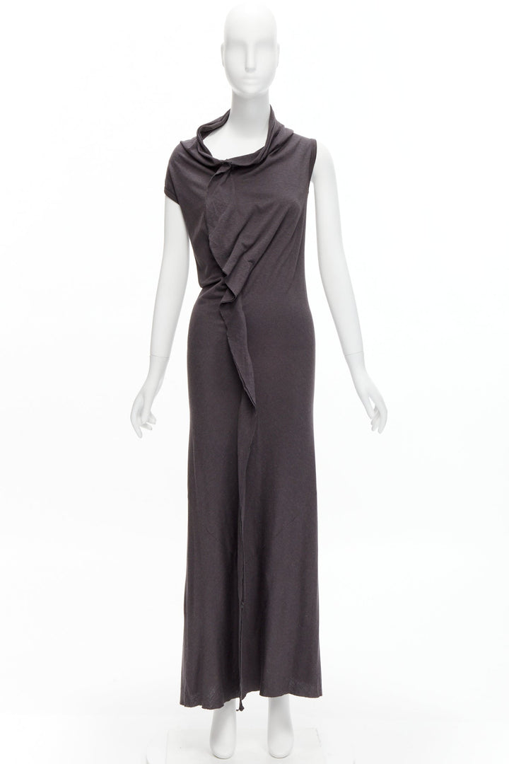 COMME DES GARCONS 1998 Vintage grey cowl neck flutter seam 3D cut midi dress S