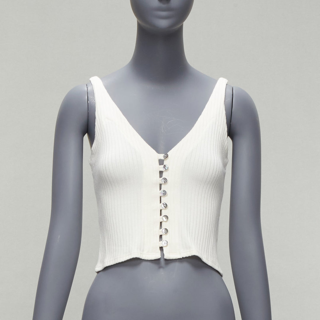 REFORMATION Giorgia cream ribbed shell button loops V neck tank top XS